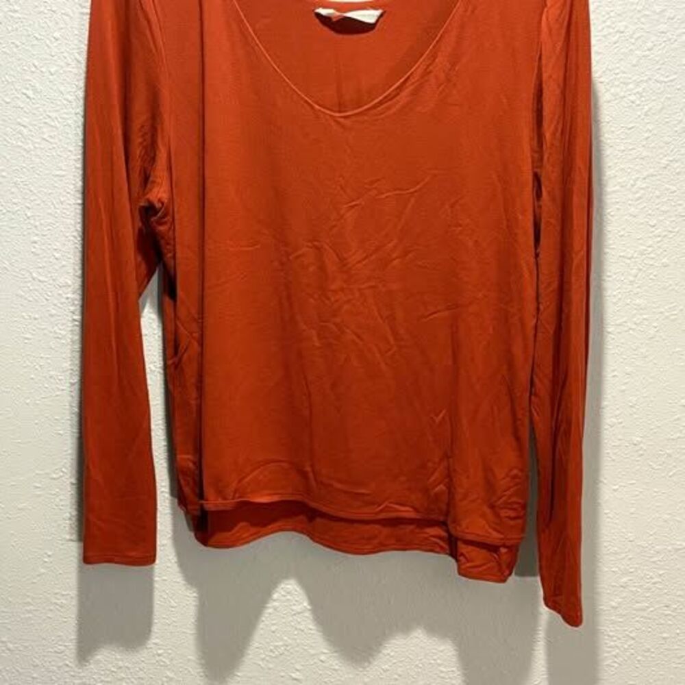Peruvian Connection Rust Layered-Hem Viscose Spandex Scoop Neck Tee Top M